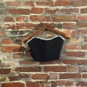 Black Zip-Up Small Corset Top Pearl-Lacing